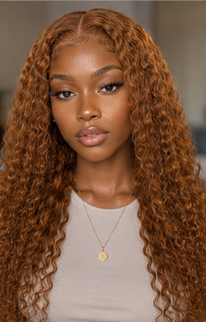 Woman with long, curly brown hair wearing a beige top.