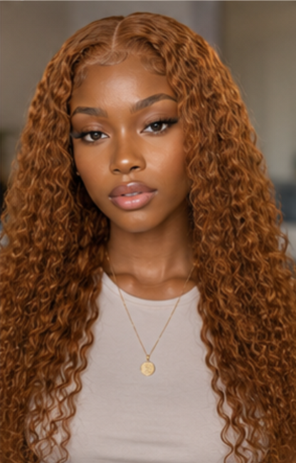 Woman with long, curly brown hair wearing a beige top.