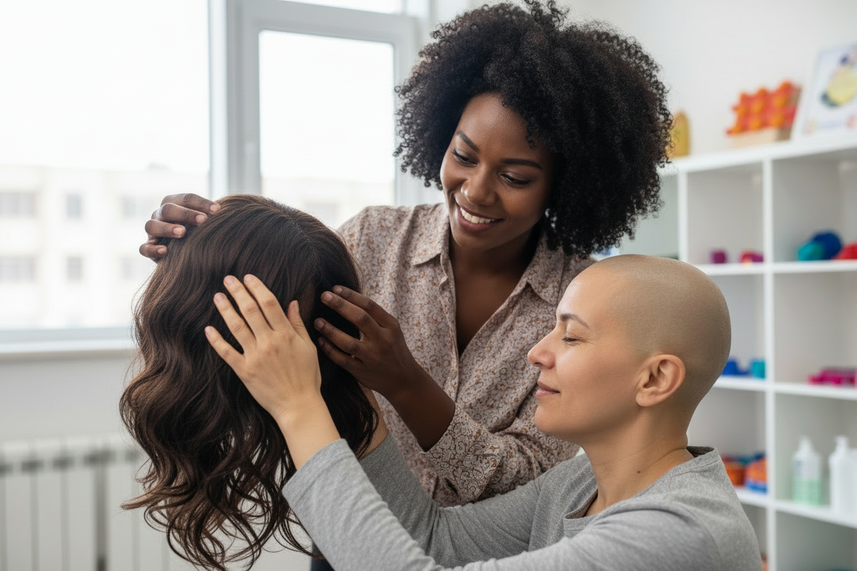 Only change the wig to resemble an actual wig keep everything else the same.